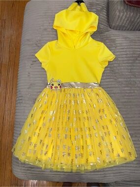 Pokémon Pikachu Girls Hooded Costume Dress Yellow Gold Tulle Size 7/8